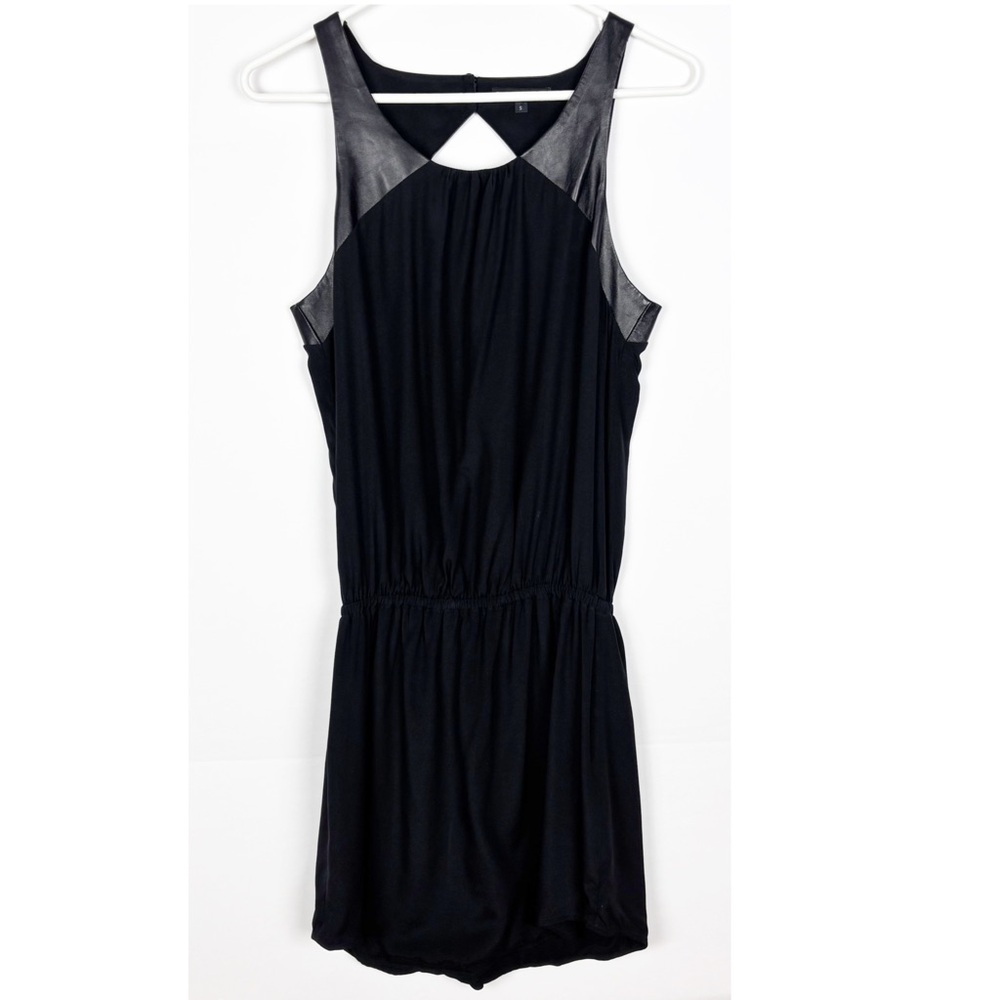 David Lerner Dress Silk Spandex Lambs Leather Open Back Black Mini Size Small